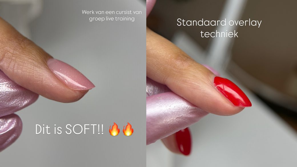 Links soft gel, rechts een standaard overlay